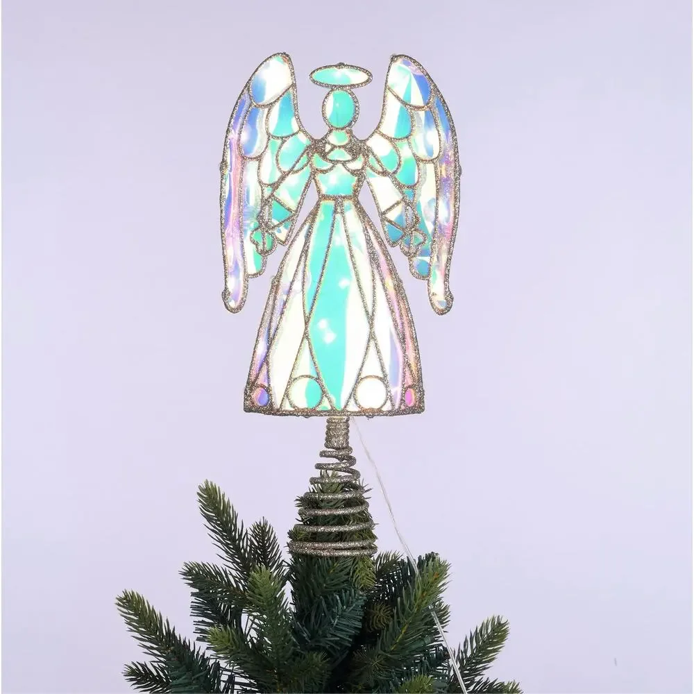 Light Up LED Prismatic Iridescent Angel Christmas Tree Topper Clear 13